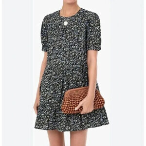 Tuckernuck Hyacinth House Quinn Dress Size XS Black Floral Short Sleeve Tiered